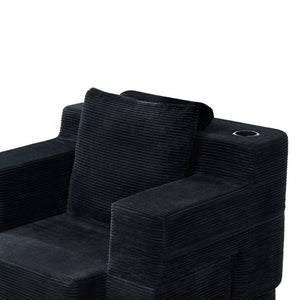 English Elm Multi-functional Corduroy Convertible Sofa Desk Compact Space Saving Seat for Home Office Black W5527P506527