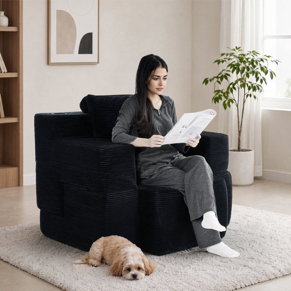 English Elm Multi-functional Corduroy Convertible Sofa Desk Compact Space Saving Seat for Home Office Black W5527P506527