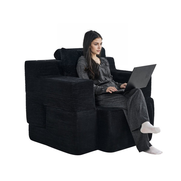 English Elm Multi-functional Corduroy Convertible Sofa Desk Compact Space Saving Seat for Home Office Black W5527P506527