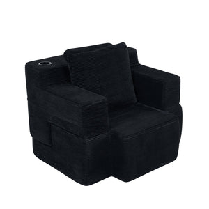 English Elm Multi-functional Corduroy Convertible Sofa Desk Compact Space Saving Seat for Home Office Black W5527P506527