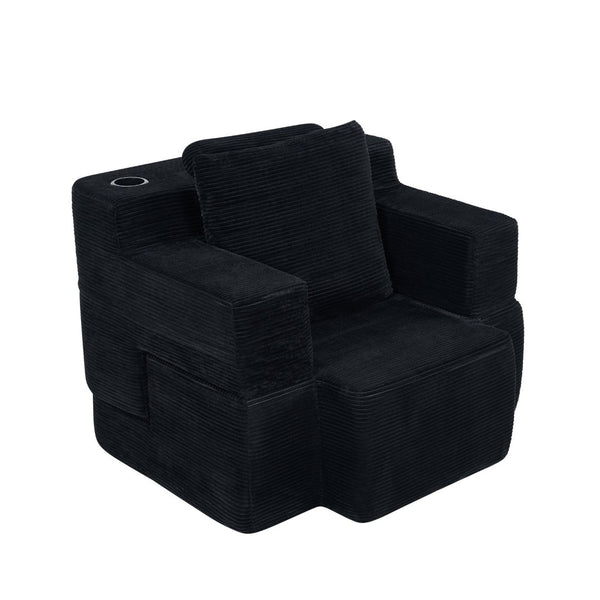 English Elm Multi-functional Corduroy Convertible Sofa Desk Compact Space Saving Seat for Home Office Black W5527P506527