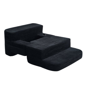 English Elm Multi-functional Corduroy Convertible Sofa Desk Compact Space Saving Seat for Home Office Black W5527P506527