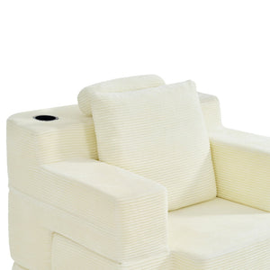 English Elm Multi-functional Corduroy Convertible Sofa Desk Compact Space Saving Seat for Home Office White W5527P506538