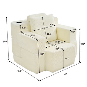 English Elm Multi-functional Corduroy Convertible Sofa Desk Compact Space Saving Seat for Home Office White W5527P506538