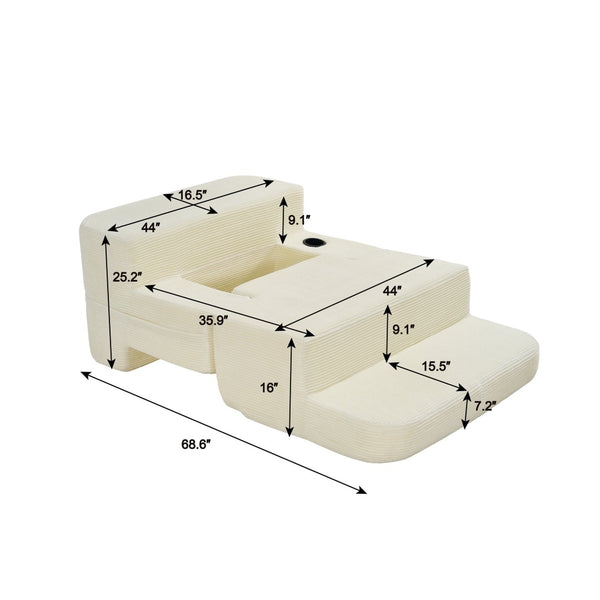 English Elm Multi-functional Corduroy Convertible Sofa Desk Compact Space Saving Seat for Home Office White W5527P506538