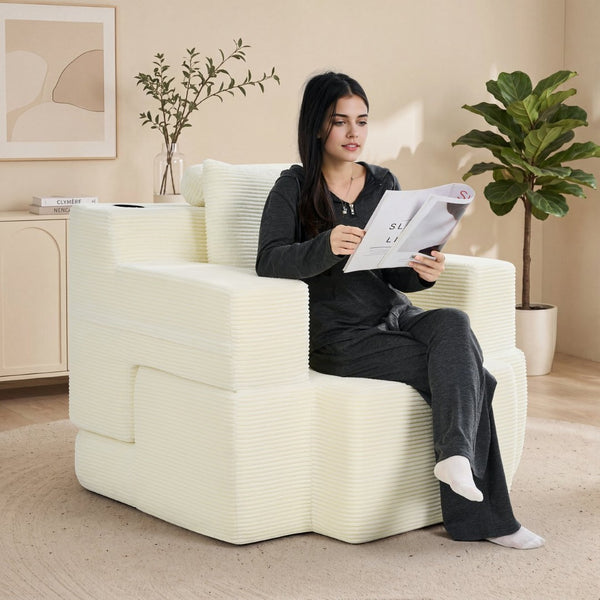 English Elm Multi-functional Corduroy Convertible Sofa Desk Compact Space Saving Seat for Home Office White W5527P506538