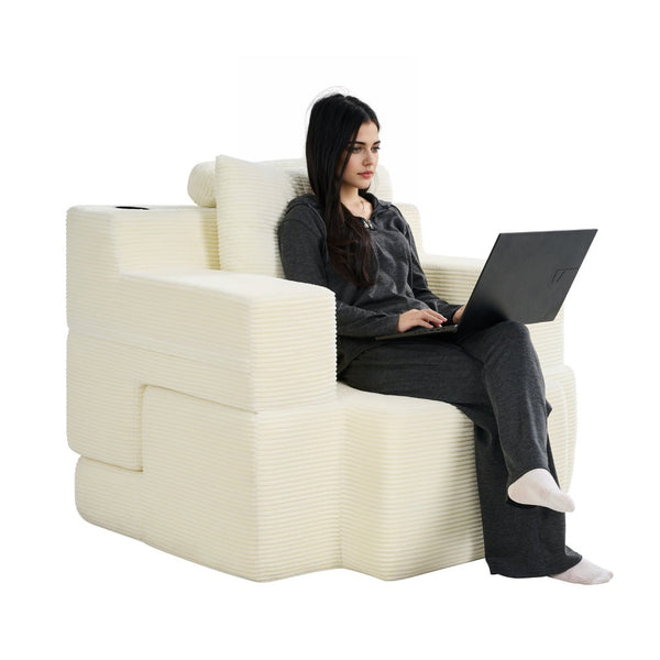English Elm Multi-functional Corduroy Convertible Sofa Desk Compact Space Saving Seat for Home Office White W5527P506538