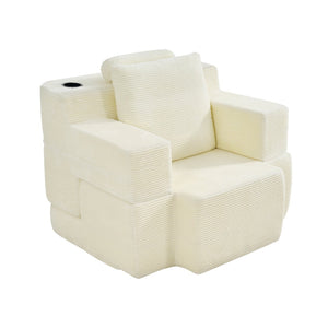 English Elm Multi-functional Corduroy Convertible Sofa Desk Compact Space Saving Seat for Home Office White W5527P506538