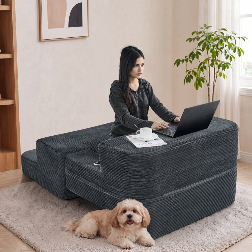 English Elm Multi-functional Corduroy Sofa Converts to a Compact Desk for Studio Living W5527P506539