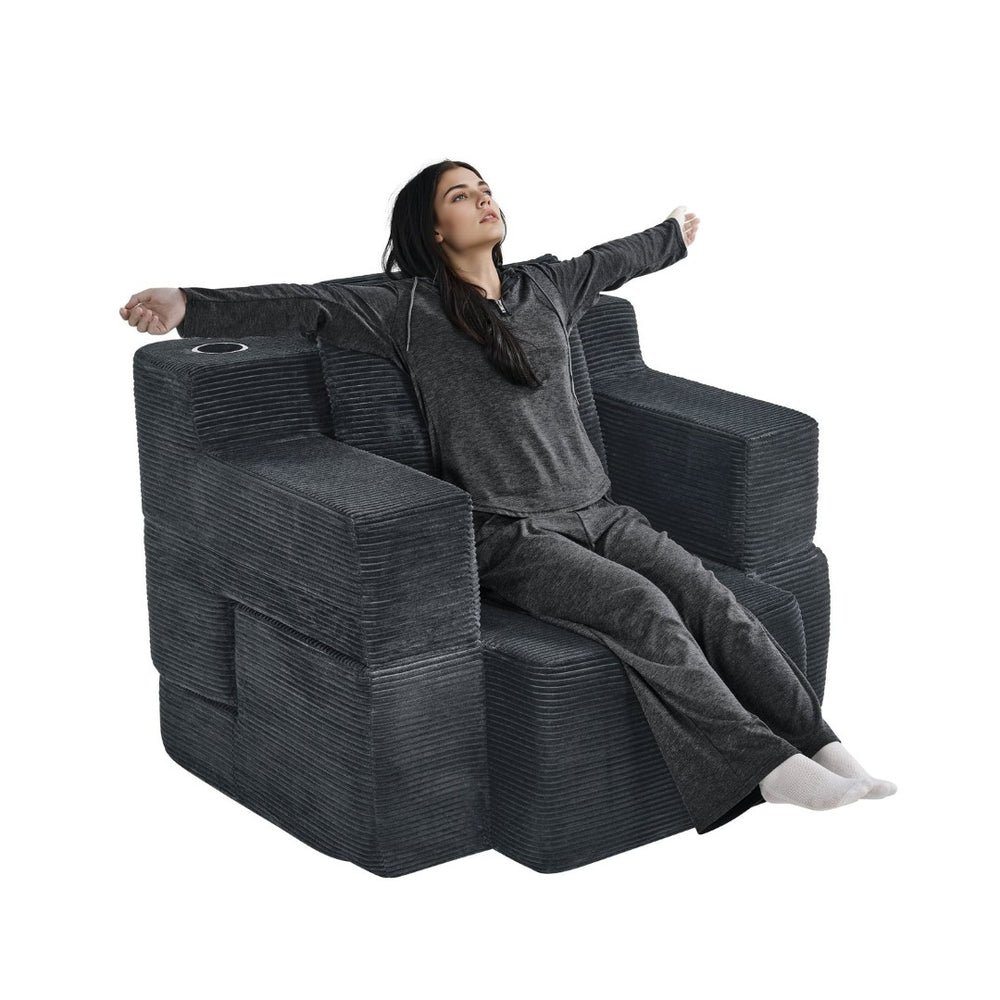 English Elm Multi-functional Corduroy Sofa Converts to a Compact Desk for Studio Living W5527P506539