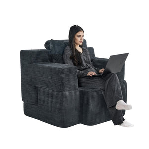 English Elm Multi-functional Corduroy Sofa Converts to a Compact Desk for Studio Living W5527P506539