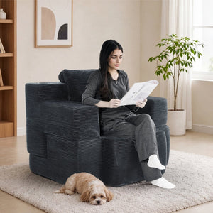 English Elm Multi-functional Corduroy Sofa Converts to a Compact Desk for Studio Living W5527P506539
