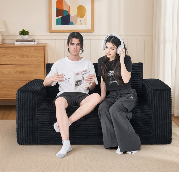 English Elm 63 Inch Compact Corduroy Loveseat High Density Foam Two Seater for Bedroom or Office Black W5527P515048
