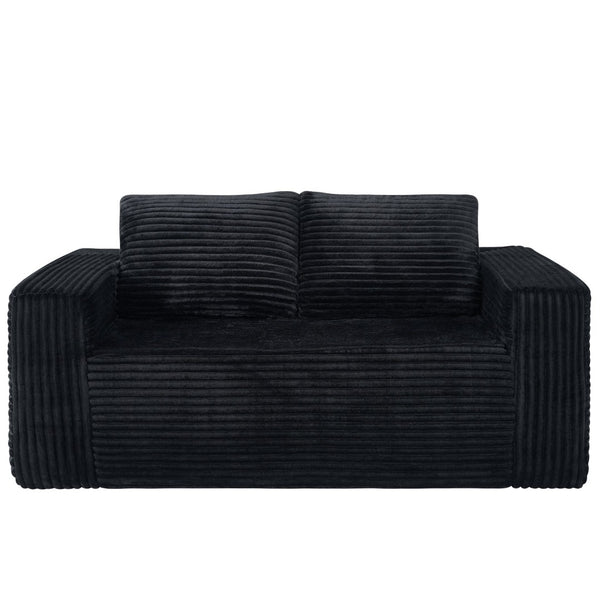 English Elm 63 Inch Compact Corduroy Loveseat High Density Foam Two Seater for Bedroom or Office Black W5527P515048