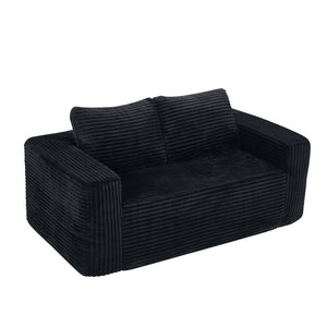 English Elm 63 Inch Compact Corduroy Loveseat High Density Foam Two Seater for Bedroom or Office Black W5527P515048