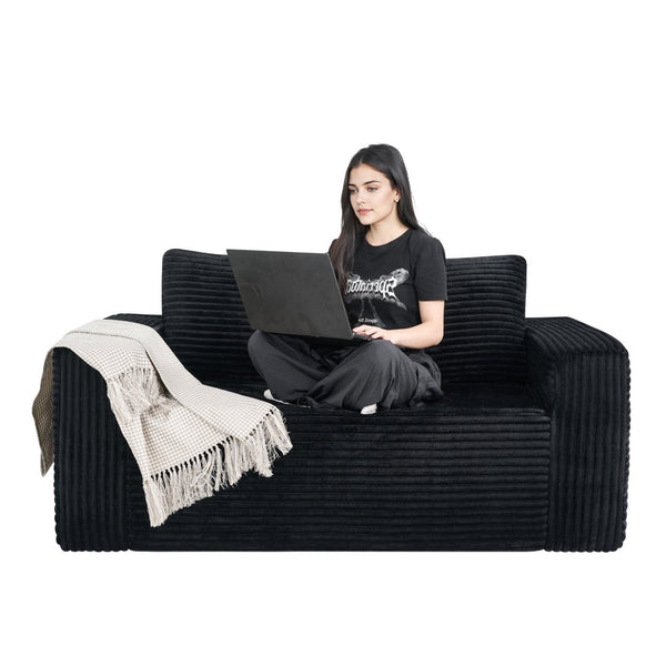 English Elm 63 Inch Compact Corduroy Loveseat High Density Foam Two Seater for Bedroom or Office Black W5527P515048