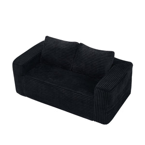 English Elm 63 Inch Compact Corduroy Loveseat High Density Foam Two Seater for Bedroom or Office Black W5527P515048