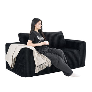 English Elm 63 Inch Compact Corduroy Loveseat High Density Foam Two Seater for Bedroom or Office Black W5527P515048