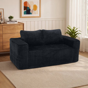 English Elm 63 Inch Compact Corduroy Loveseat High Density Foam Two Seater for Bedroom or Office Black W5527P515048