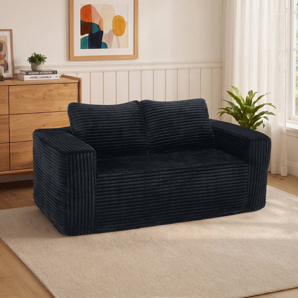 English Elm 63 Inch Compact Corduroy Loveseat High Density Foam Two Seater for Bedroom or Office Black W5527P515048