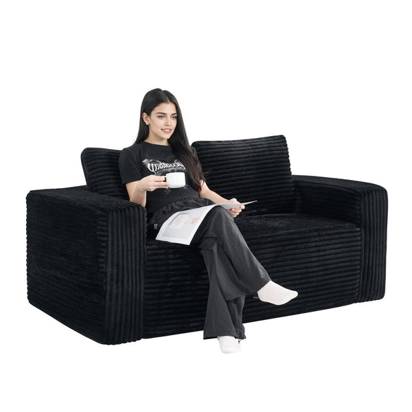 English Elm 63 Inch Compact Corduroy Loveseat High Density Foam Two Seater for Bedroom or Office Black W5527P515048