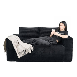 English Elm 63 Inch Compact Corduroy Loveseat High Density Foam Two Seater for Bedroom or Office Black W5527P515048