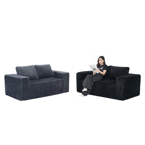 English Elm 63 Inch Compact Corduroy Loveseat High Density Foam Two Seater for Bedroom or Office Black W5527P515048
