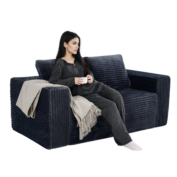 English Elm 63 Inch Compact Corduroy Loveseat High Density Foam Two Seater for Bedroom or Office Dark Gray W5527P515055