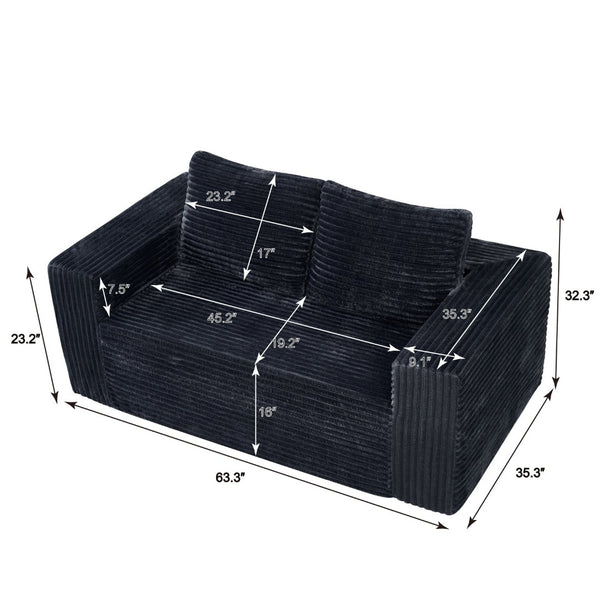 English Elm 63 Inch Compact Corduroy Loveseat High Density Foam Two Seater for Bedroom or Office Dark Gray W5527P515055