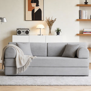 English Elm Convertible Floor Sofa Bed with Corduroy Upholstery 4in1 Folding Lounge for Small Spaces Gray W5532P503590