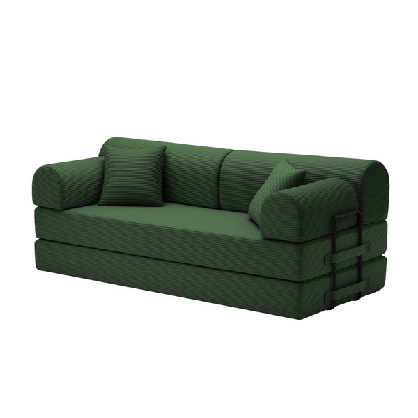 English Elm Convertible Floor Sofa Bed with Corduroy Upholstery 4in1 Folding Lounge for Small Spaces Dark Green W5532P503591