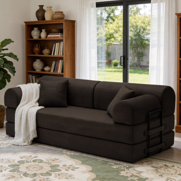 English Elm Convertible Floor Sofa Bed with Corduroy Upholstery 4in1 Folding Lounge for Small Spaces W5532P503593