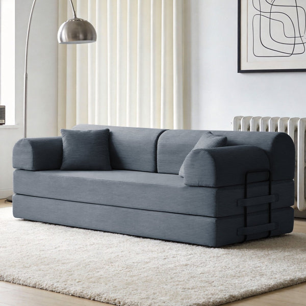English Elm Convertible Floor Sofa Bed with Corduroy Upholstery 4in1 Folding Lounge for Small Spaces Dark Gray W5532P503595