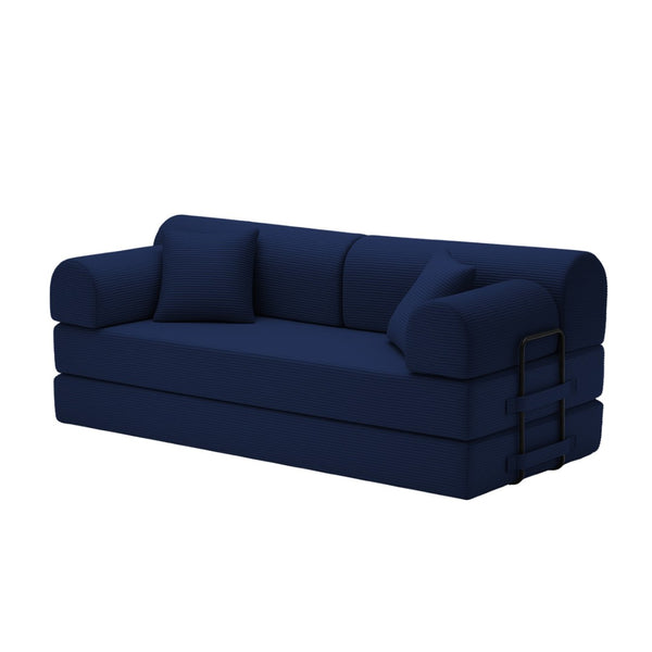 English Elm Convertible Floor Sofa Bed with Corduroy Upholstery 4in1 Folding Lounge for Small Spaces Blue W5532P503596