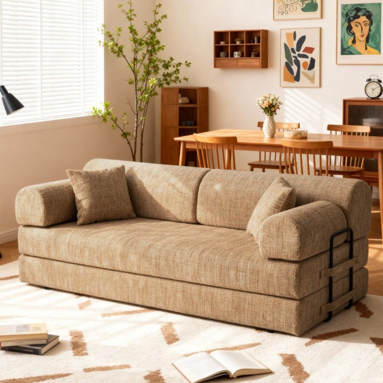 English Elm Convertible Bouclé Floor Sofa Folds Into Loveseat Chaise or Daybed for Small Spaces W5532P523236