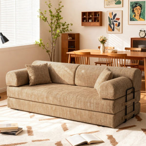 English Elm Convertible Bouclé Floor Sofa Folds Into Loveseat Chaise or Daybed for Small Spaces W5532P523236