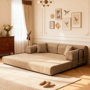 English Elm Convertible Bouclé Floor Sofa Folds Into Loveseat Chaise or Daybed for Small Spaces W5532P523236