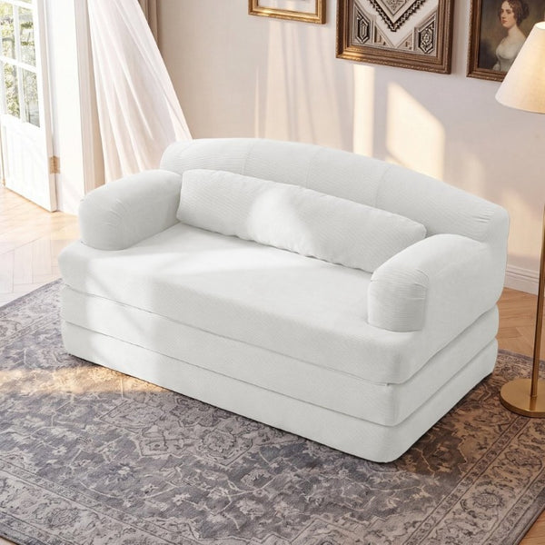 English Elm Foldable Corduroy Loveseat Sofa Bed with High Density Foam for Studio or Guest Room White W5532P531655
