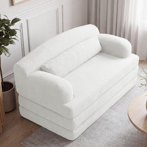 English Elm Foldable Corduroy Loveseat Sofa Bed with High Density Foam for Studio or Guest Room White W5532P531655