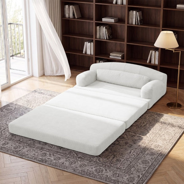English Elm Foldable Corduroy Loveseat Sofa Bed with High Density Foam for Studio or Guest Room White W5532P531655
