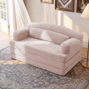 English Elm Foldable Corduroy Loveseat Sofa Bed with High Density Foam for Studio or Guest Room Baby Pink W5532P531656