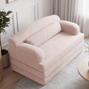 English Elm Foldable Corduroy Loveseat Sofa Bed with High Density Foam for Studio or Guest Room Baby Pink W5532P531656