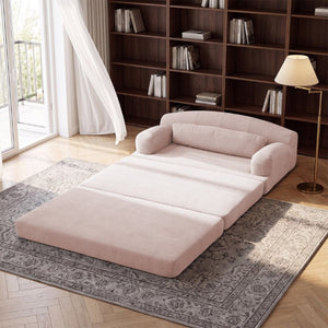 English Elm Foldable Corduroy Loveseat Sofa Bed with High Density Foam for Studio or Guest Room Baby Pink W5532P531656