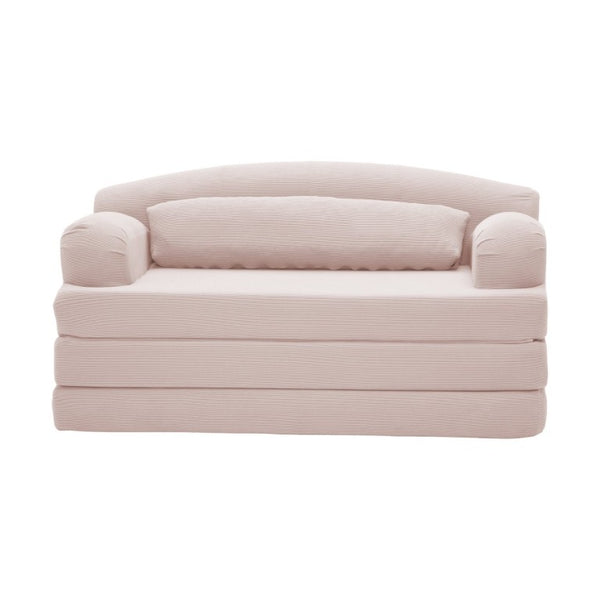 English Elm Foldable Corduroy Loveseat Sofa Bed with High Density Foam for Studio or Guest Room Baby Pink W5532P531656