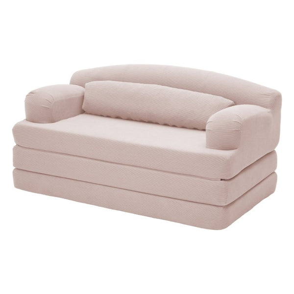 English Elm Foldable Corduroy Loveseat Sofa Bed with High Density Foam for Studio or Guest Room Baby Pink W5532P531656