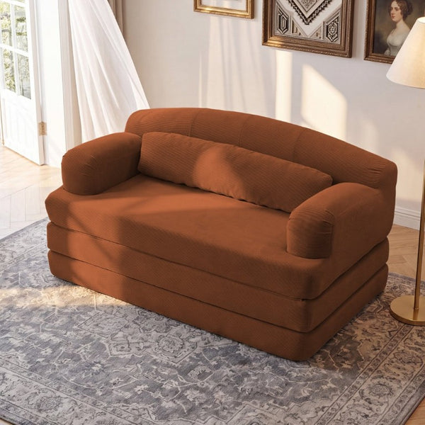 English Elm Foldable Corduroy Loveseat Sofa Bed with High Density Foam for Studio or Guest Room Orange W5532P531657