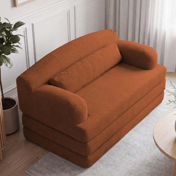 English Elm Foldable Corduroy Loveseat Sofa Bed with High Density Foam for Studio or Guest Room Orange W5532P531657