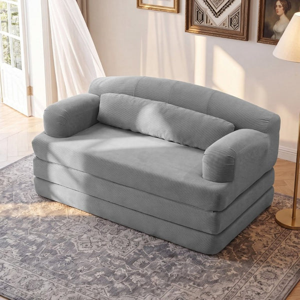 English Elm Foldable Corduroy Loveseat Sofa Bed with High Density Foam for Studio or Guest Room Light Gray W5532P531661