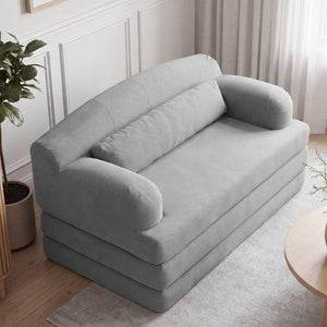 English Elm Foldable Corduroy Loveseat Sofa Bed with High Density Foam for Studio or Guest Room Light Gray W5532P531661