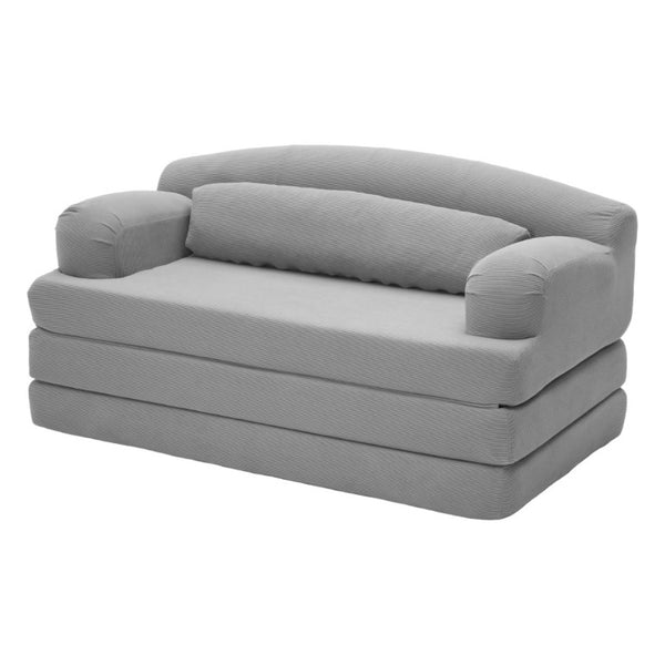 English Elm Foldable Corduroy Loveseat Sofa Bed with High Density Foam for Studio or Guest Room Light Gray W5532P531661